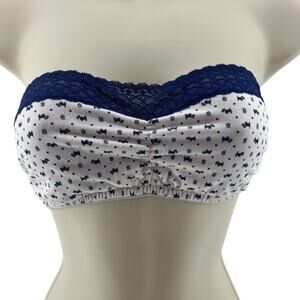 Victoria's Secret Cotton Lace Trim Bandeau White Blue Scottie Dog Womens Medium